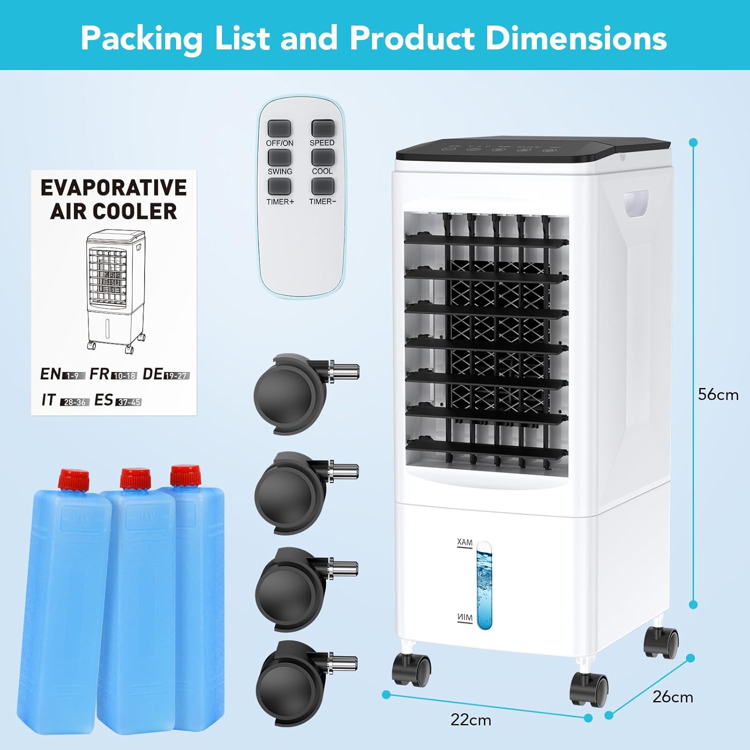 Portable Air Conditioners, 3-IN-1 Evaporative Air Cooler, 2.5 Gal Fast Cooling Portable AC Unit w/Remote & Timer, 3 Speed Quiet Swamp Cooler, Windowless Air Conditioner Fan for Room Office (White)