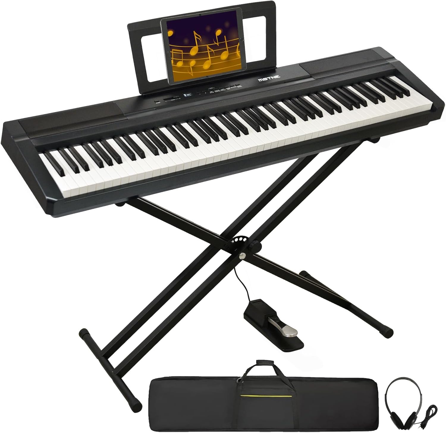 Digital Piano 88 Key Weighted Keyboard with Hammer Action, Full Size Weighted Keyboard piano 88 Key with 2x30W Speakers, Adjustable Stand, Carrying Case, Sustain Pedal, Headphone, ABS, Black