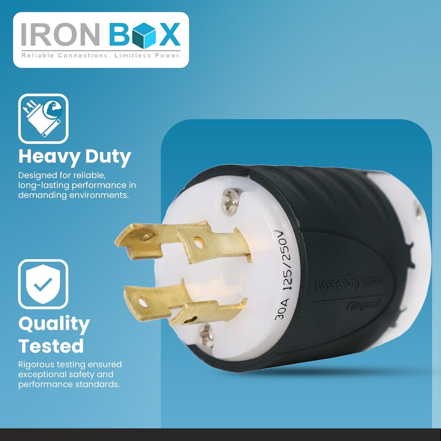 IronBox Electric - Heavy Duty NEMA L14-30P Plug - Rated 30A 125/250V - 4 Prong for 7500W Generators - Industrial Grade L14-30P Plug - UL Listed - Mounts onto 10/4 or 8/4 AWG Electrical Cable(10 Pack)
