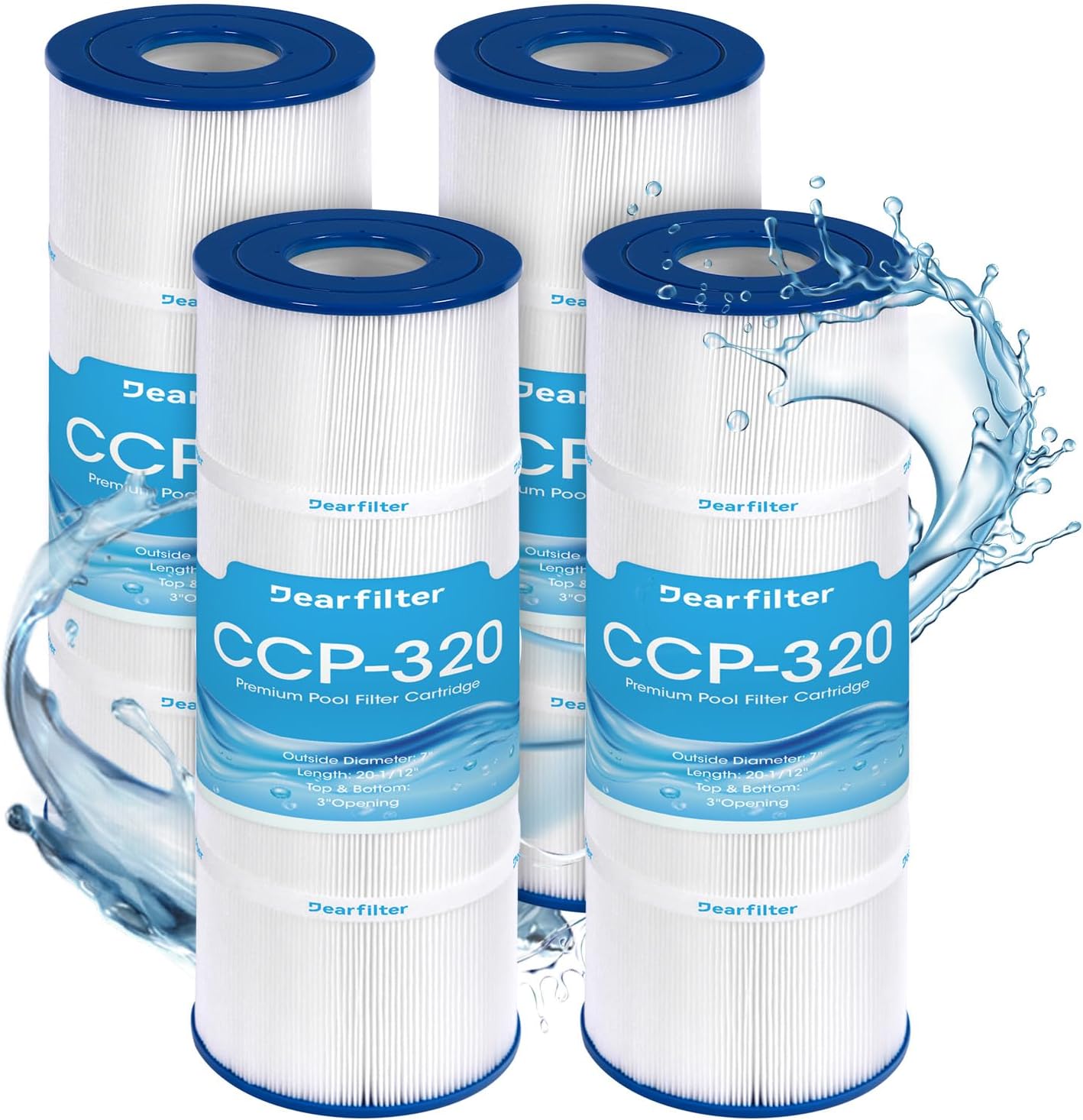CCP320 Pool Filter Cartridges, Compatible with Pentair Clean & Clear Plus 320, Replaces Pentair R173573, Pleatco PCC80-PAK4, 320 sq.ft, 4-Pack