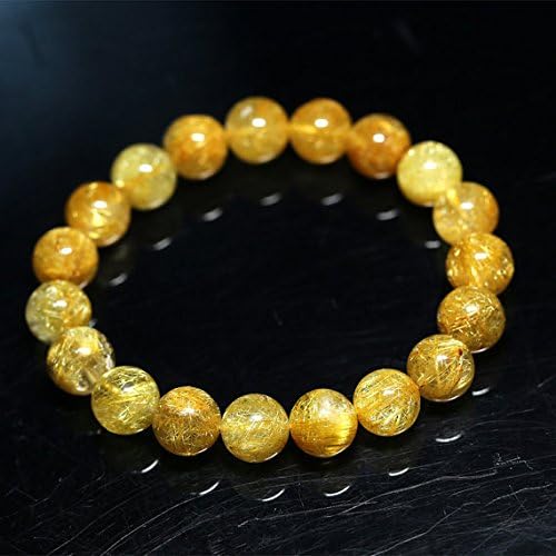 1 Strands Natural Yellow Gold Hair Rutile Quartz Stretch Bracelet Round Beads 10mm 04271