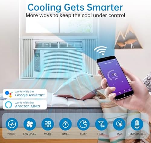 6000 BTU Window Air Conditioner With WiFi, Smart Window Unit Air Conditioner With Remote, Fast Cooling Up to 250 Sq.Ft., 50db Quiet Operation, Energy Saving, Easy Install Kit