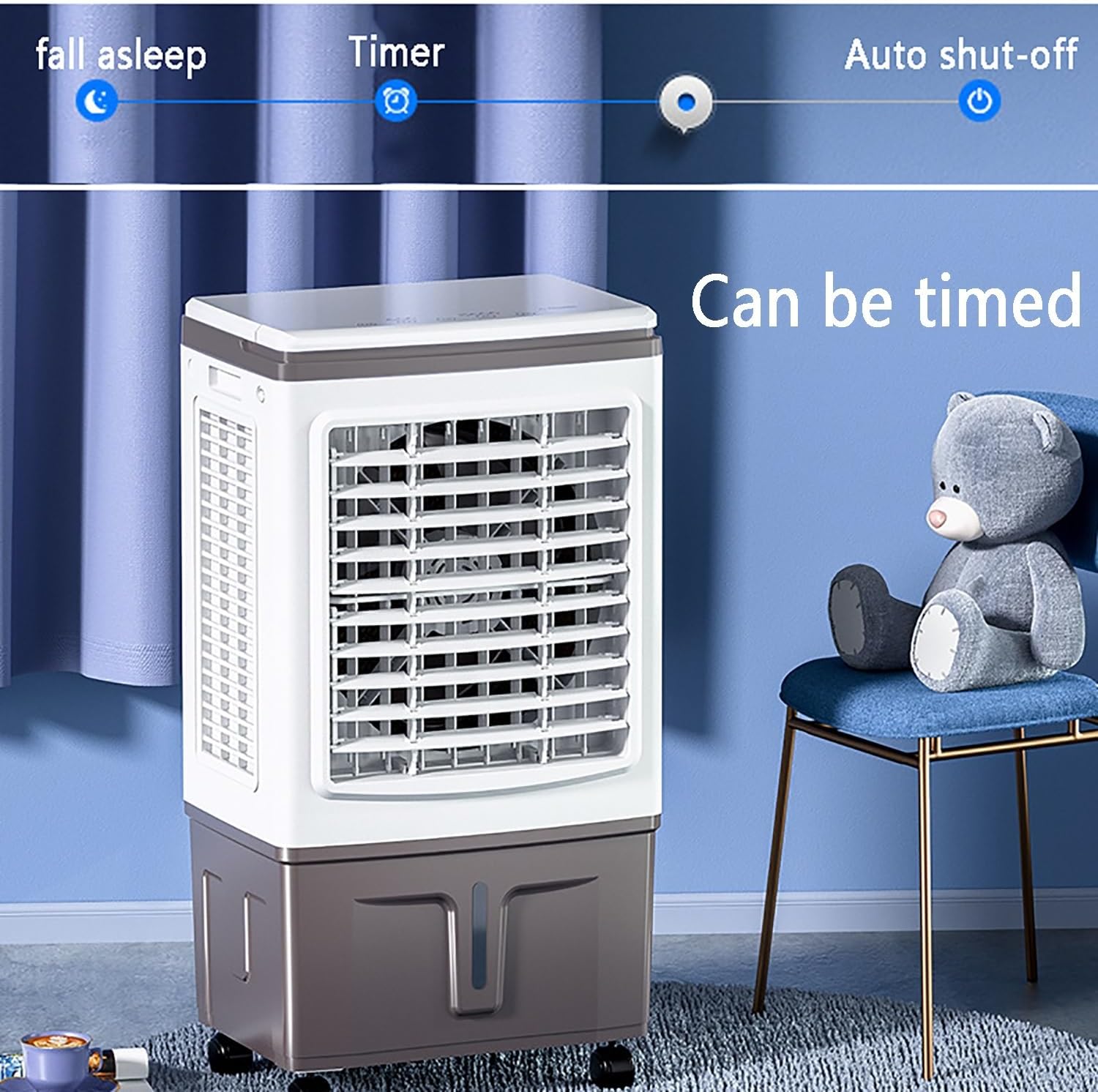 Evaporative Air Cooler, Swamp Cooler & Humidifier with 3 Speeds, 2 Ice Boxes, 7.5h Timer, Portable Air Conditioners for Bedroom, Living Room, Office