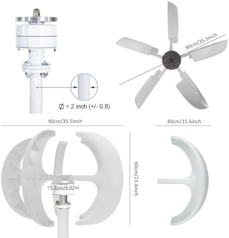 12000W Vertical Wind Turbine Generator Kit - 12V/24V/48V/110V/220V, 5-Blade 3-Phase AC Permanent Magnet, Ideal for Hybrid Wind Solar Systems, Red Color