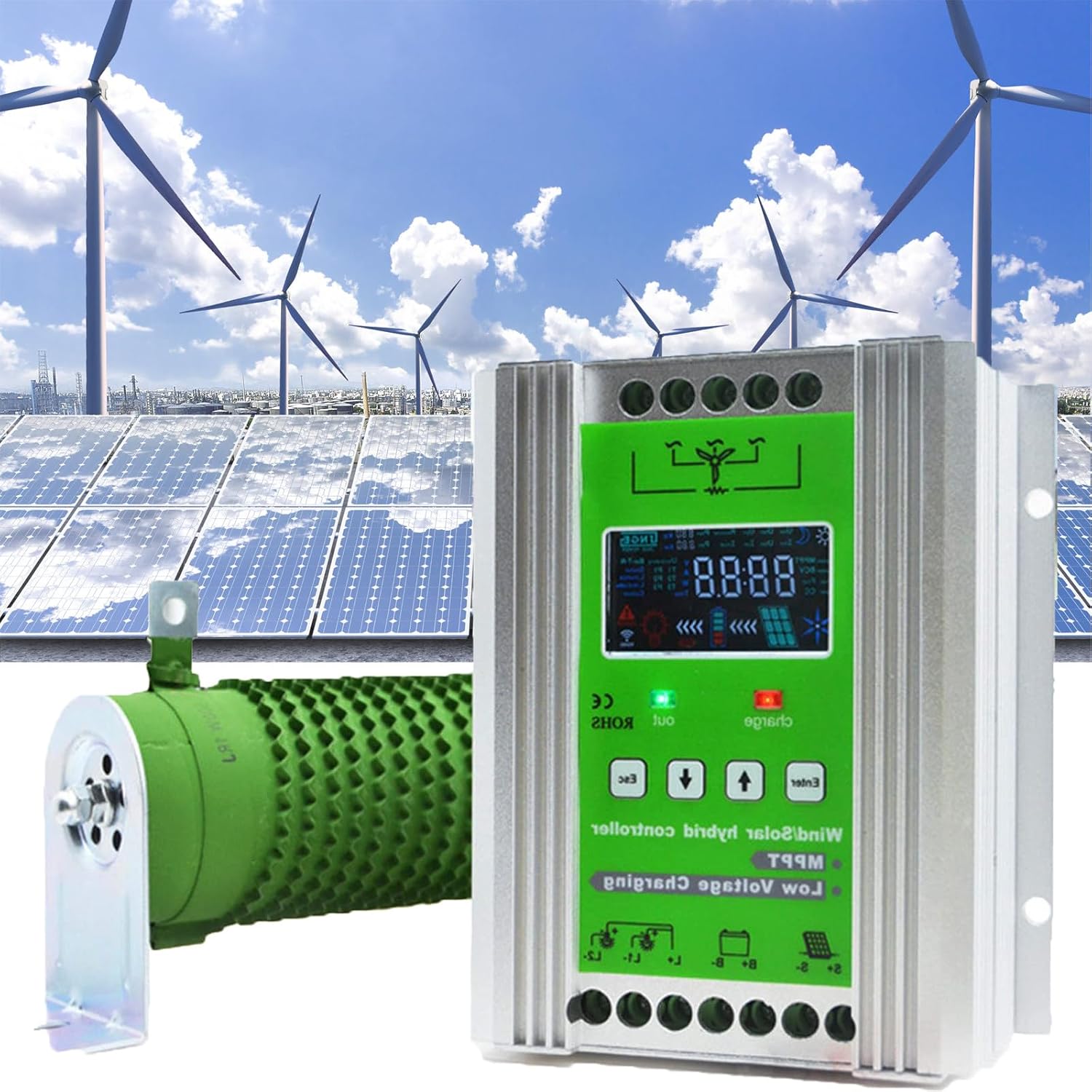Wind Solar Hybrid Controller, DC12V 24V Wind Solar Hybrid Controller MPPT Boost Charge Controller for Lithium Acid Inverter, Solar and Wind,12v