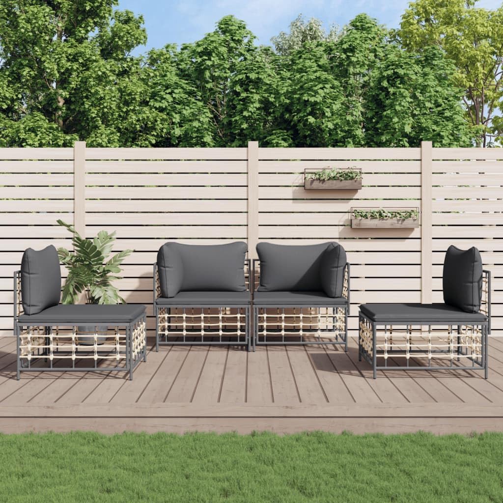 4 Piece Patio Lounge Set with Cushions Anthracite Poly Rattan,Outdoor Lounge Set Poly Rattan with Cushions Stylish and Durable Patio Furniture Outdoor Furniture, Patio Seating