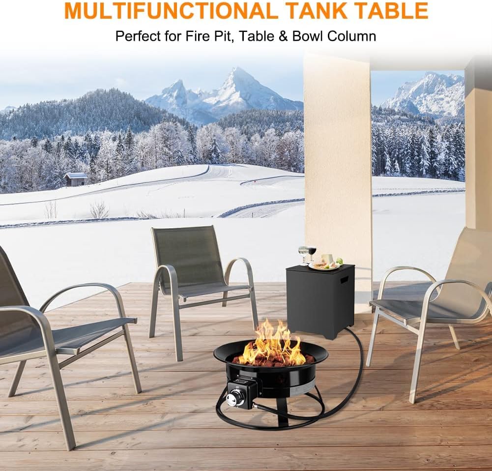 CAMPLUX Propane Tank Cover Table, 20 LB Propane Tank Storage Box, Stainless Steel 15.7” Outdoor Cylinder Hideaway Table for Gas Fire Pit and Gas Griddle, Black