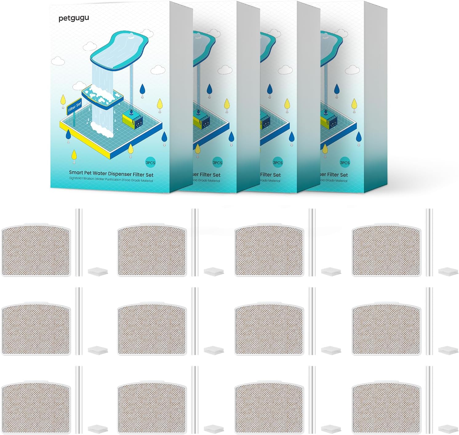 12 Pack Replacement Filters for PF1/PF1L Cat Water Fountain (12 Pcs)