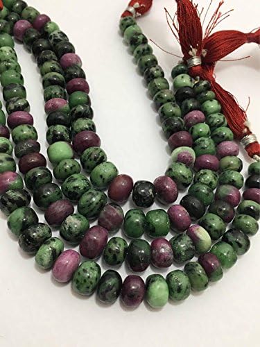natural rubyzioste smooth rondelle beads, 8mm to 11mm beads, 8 inches, pink-green beads, gemstone beads, semiprecious stone beads