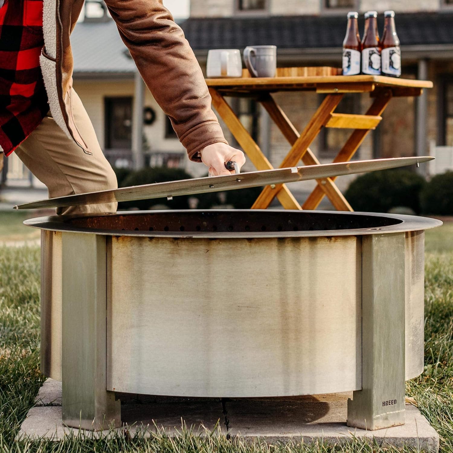 Breeo X Series Lid 30 (34.8 Inch) - Stainless Steel Firepit Lid - Keep Rain Debris and Elements Outside the Fire Pit - Durable Fire Pit Cover - Firepit Cover - USA Made - Bonfire Accessories