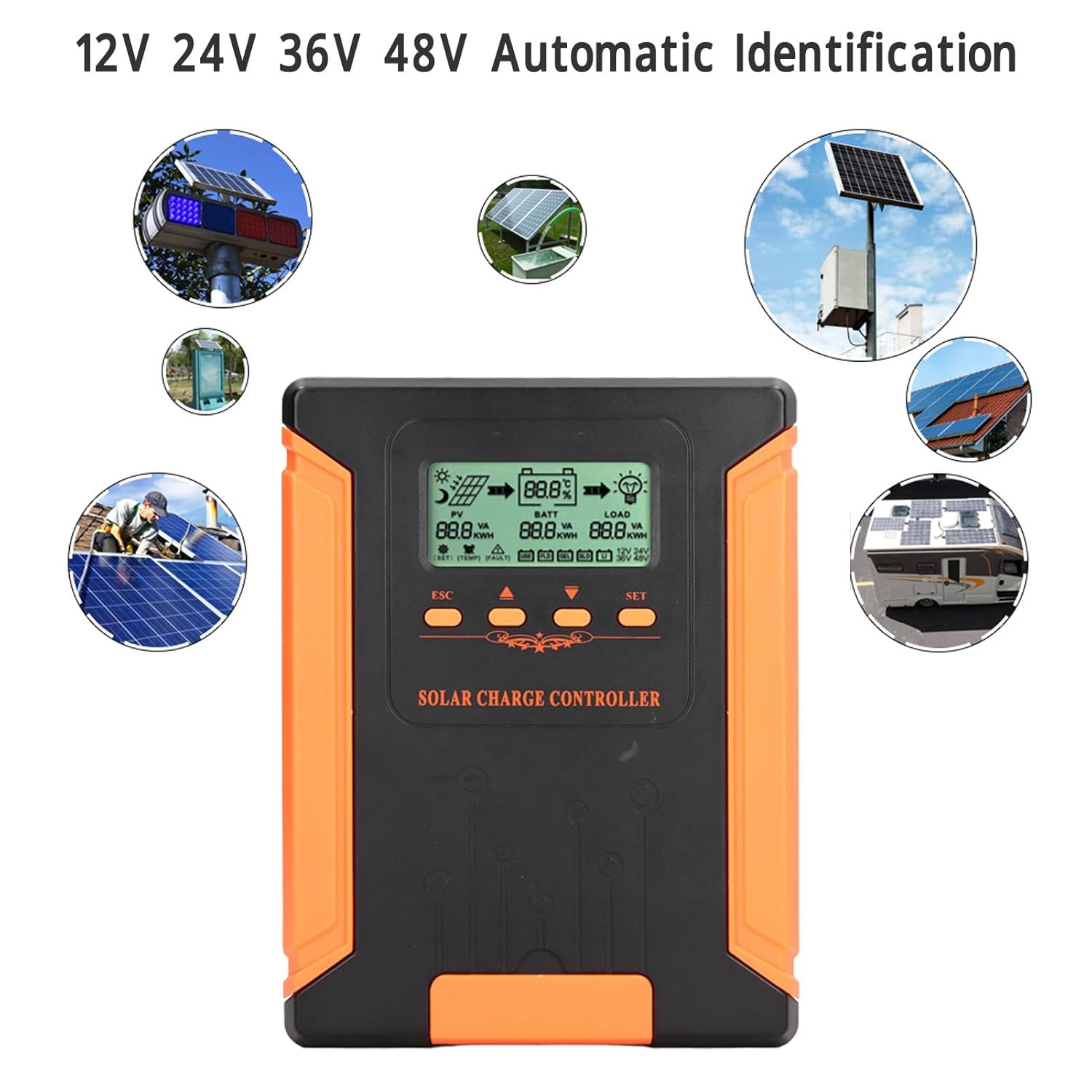 Walfront Solar Controller 180V Input MPPT Intelligent Regulator with LCD Display 12V 24V 36V 48V Auto Recognition (50A)