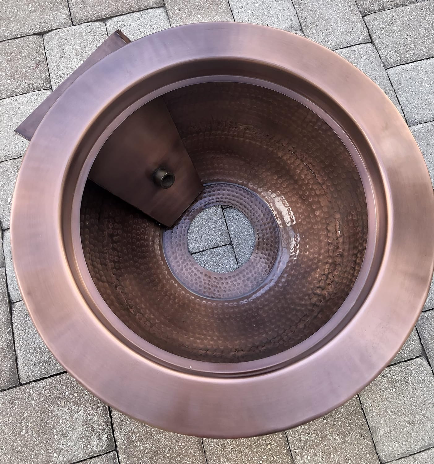 26 Inch Hammered Copper Water Bowl Fountain Round Propane or Natural Gas Fire Pit with 12 inch Diameter Burner Ring 92,000 BTU