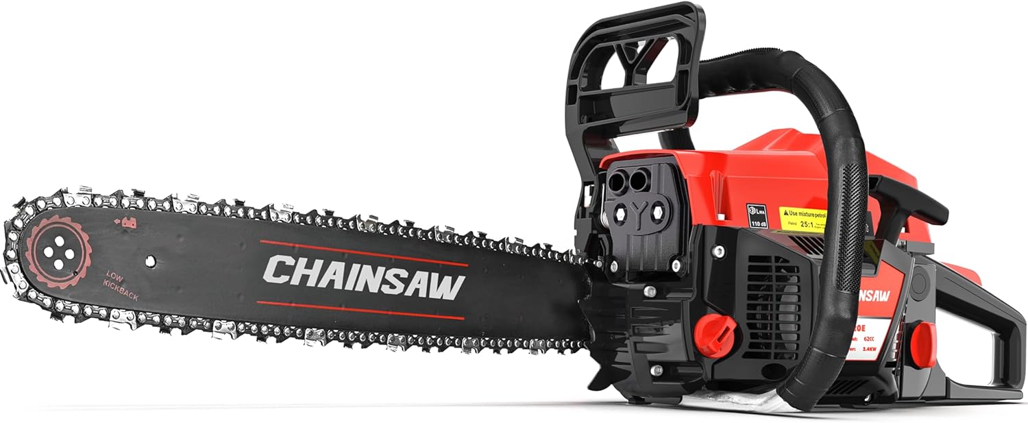 62CC Gas Chainsaw, 20 Inch Power Chain Saw, 2-Cycle Handed Petrol Chainsaws Gasoline Chainsaws Garden Tool for Cutting Trees, Wood, Outdoor Home Garden and Farm Use