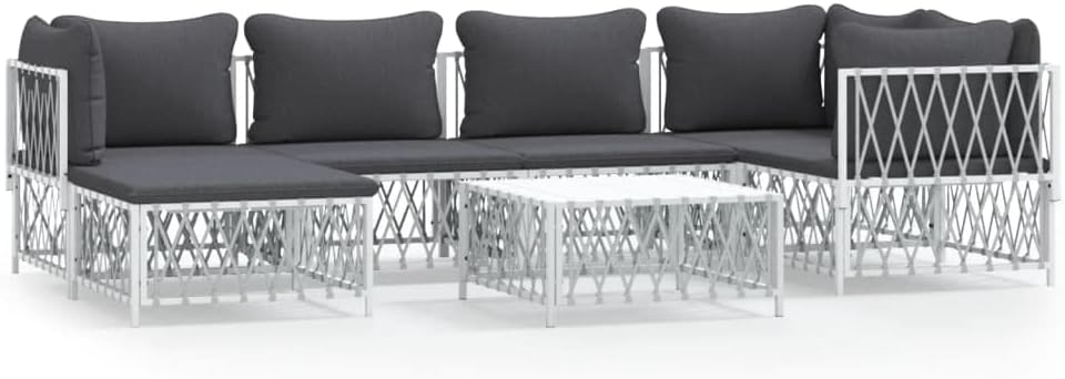 7 Piece Patio Lounge Set with Cushions White Steel,Versatile Modular Outdoor Patio Lounge Set with Durable Woven Fabric and Cushioned Seating Patio Furniture, Outdoor Furniture Sets