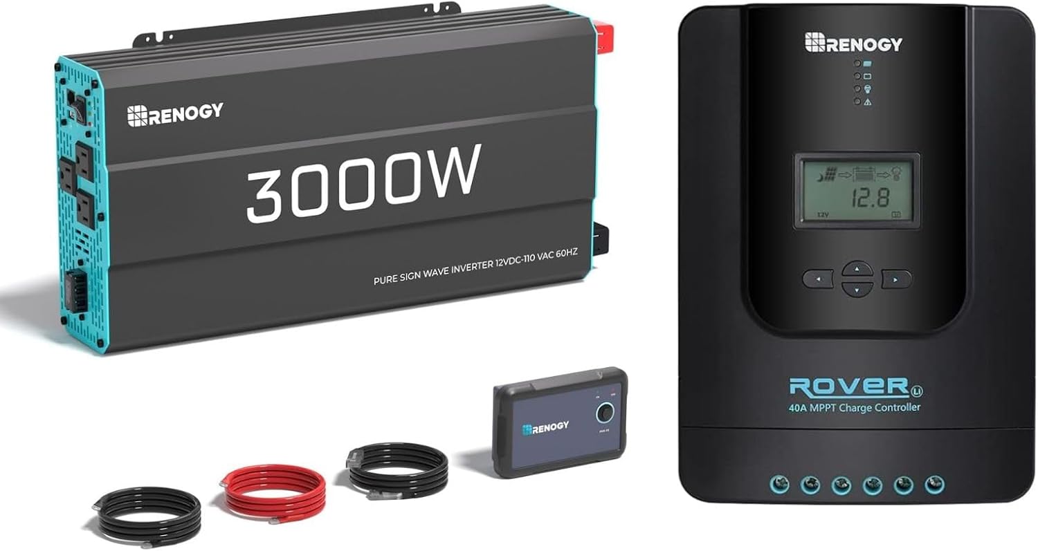 Renogy 3000W Pure Sine Wave Inverter & 40A MPPT Charge Controller Bundle - Heavy-Duty Off-Grid Power System for RV, Solar, Home Backup