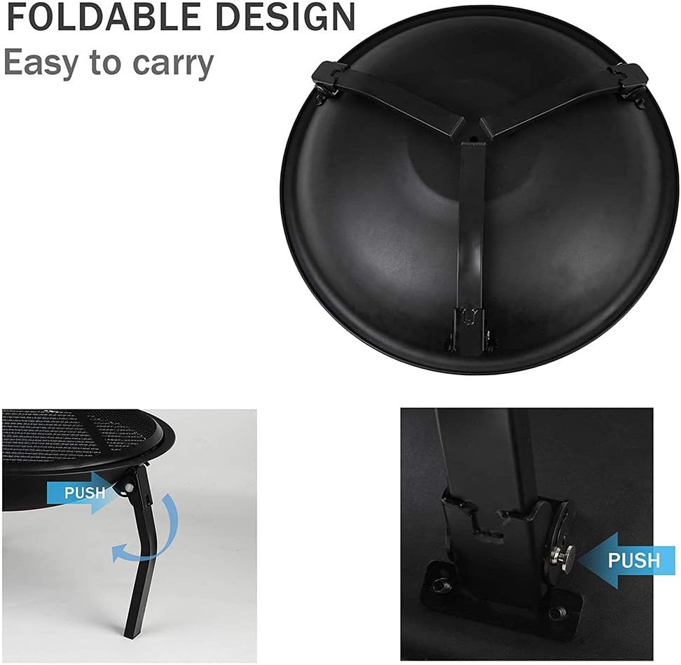 Fire Pit 22 Inch Folding Outdoor Fire Pit, Wood Burning Round Firebowl, with Waterproof Fabric Carrying Bag, for Picnic Camping, Black