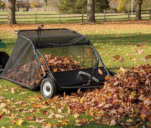 44 Inch Tow-Behind Lawn Sweeper, Pull Behind Lawn Sweeper, 25 cu. ft Large Capacity, Leaf & Grass Collector with Adjustable Sweeping Height for Yard, Lawn, Farm