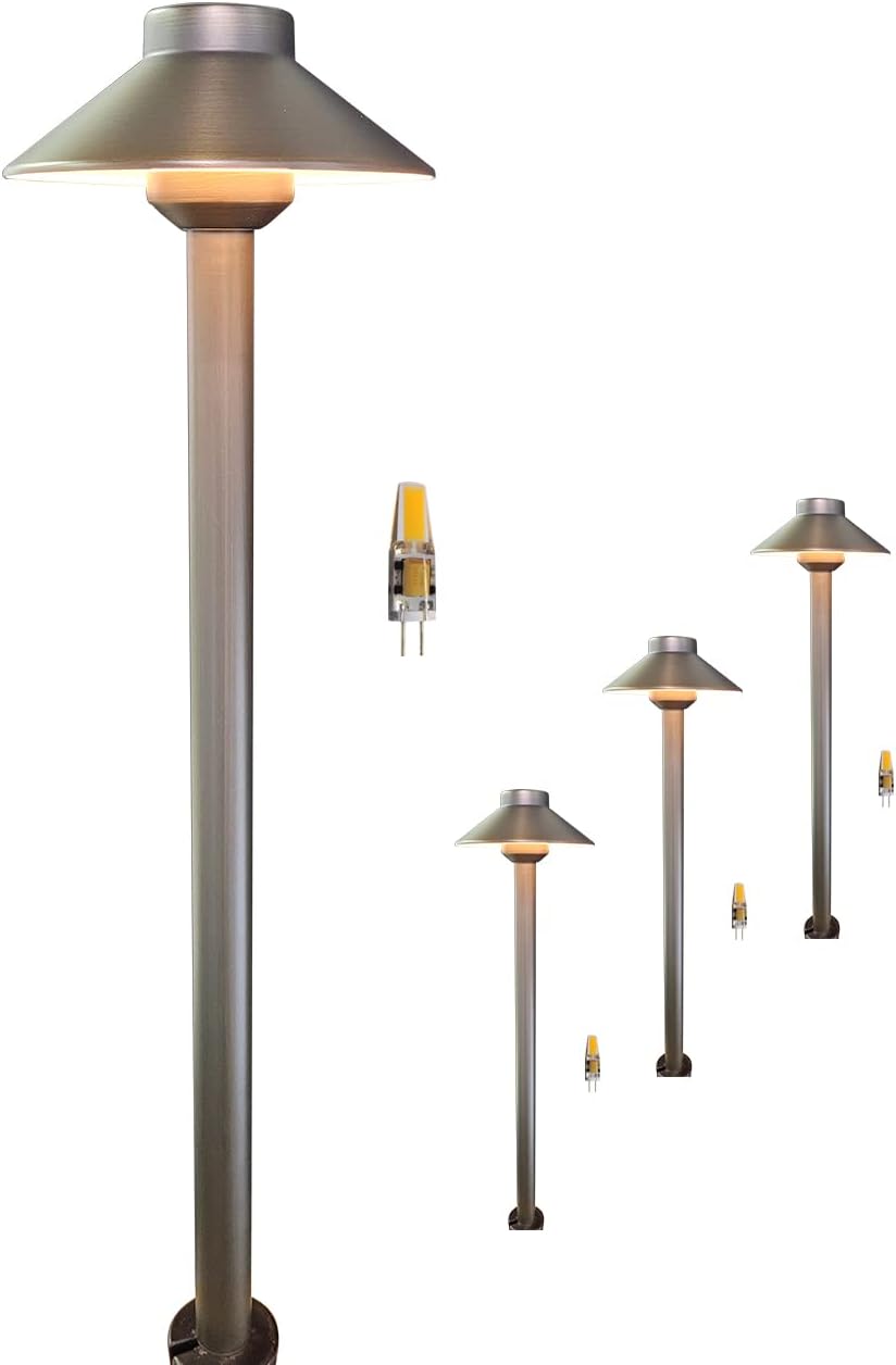 MALORY Low Voltage Pathway Lights Brass 4-Pack,(22.9''H) 12V Landscape Path Lighting, Outdoor Garden Lights with 2W 2700K LED G4 Bulb for Walkway Driveway Patio Yard & Lawn(P01)