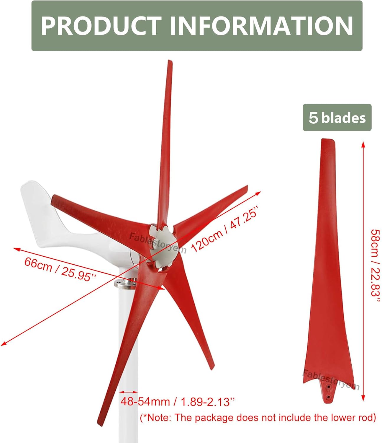 12000W Windmill Generator 5 Blade Small Wind Turbines Kit Industrial Energy Equipment, 3 Phase AC Permanent Magnet Generator with MPPT Controller for Marine Home Charging,Red12V