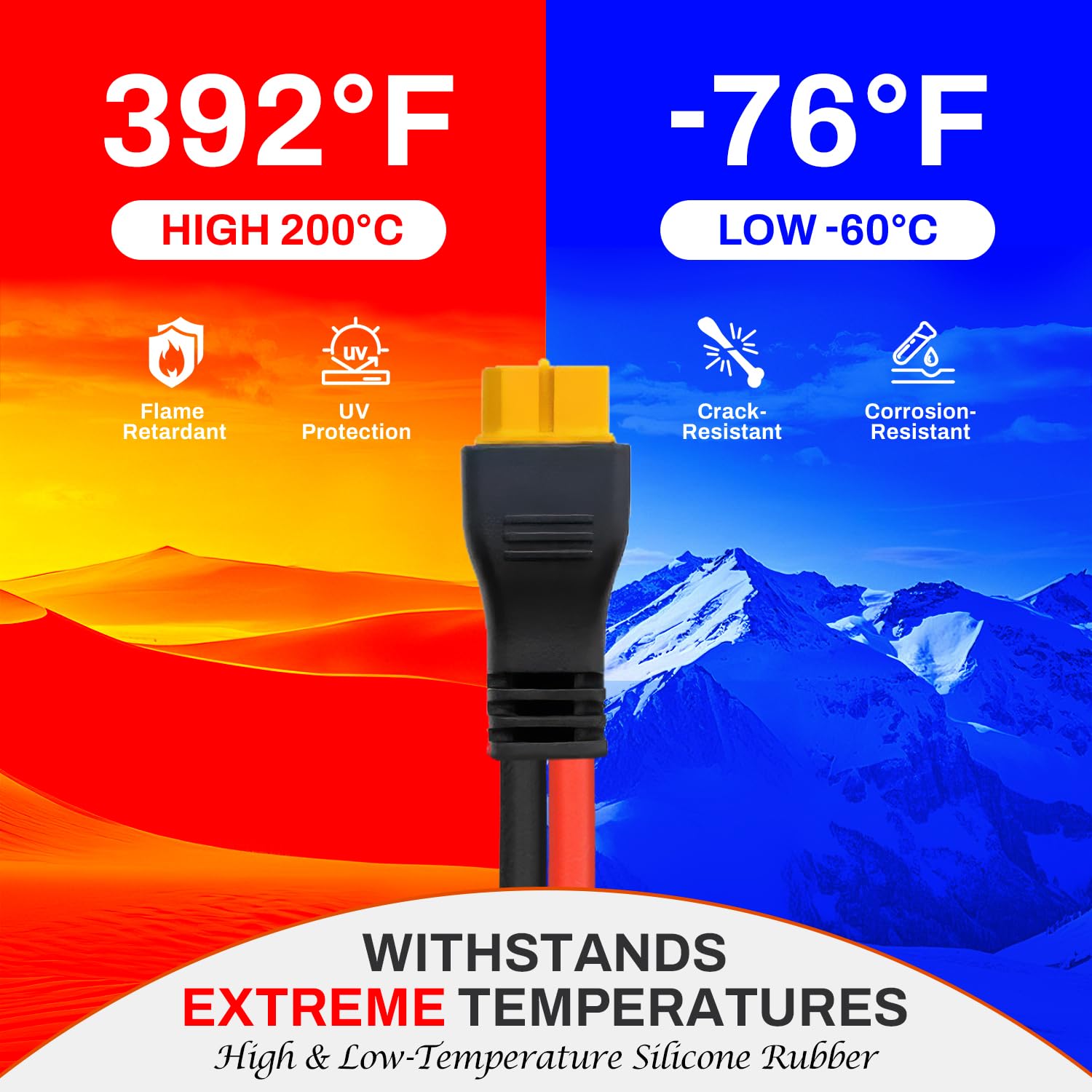 XT60 Charge Extension Cable 100Ft 12AWG or 2/6/10/20/25/35/50/100Ft 4mm²/12AWG Solar Connector to XT60 Cable for Portable Power Station, LiFePO4 Battery, RV and Solar Generator