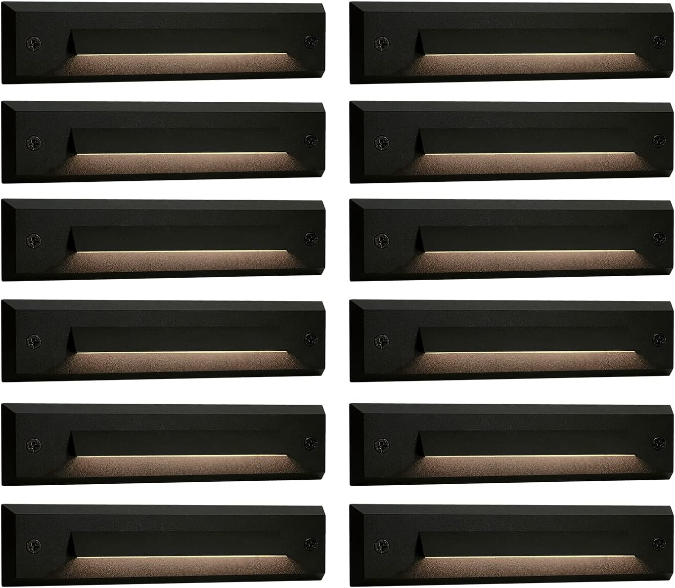 GKOLED 12 Pack Low Voltage 9-15V AC/DC LED Linear Step Lights, 2W Landscape Cutoff Stair Riser Light, Outdoor Waterproof Accent Lighting Fixtures, Die-cast Aluminum, Black Powder Coated Finish