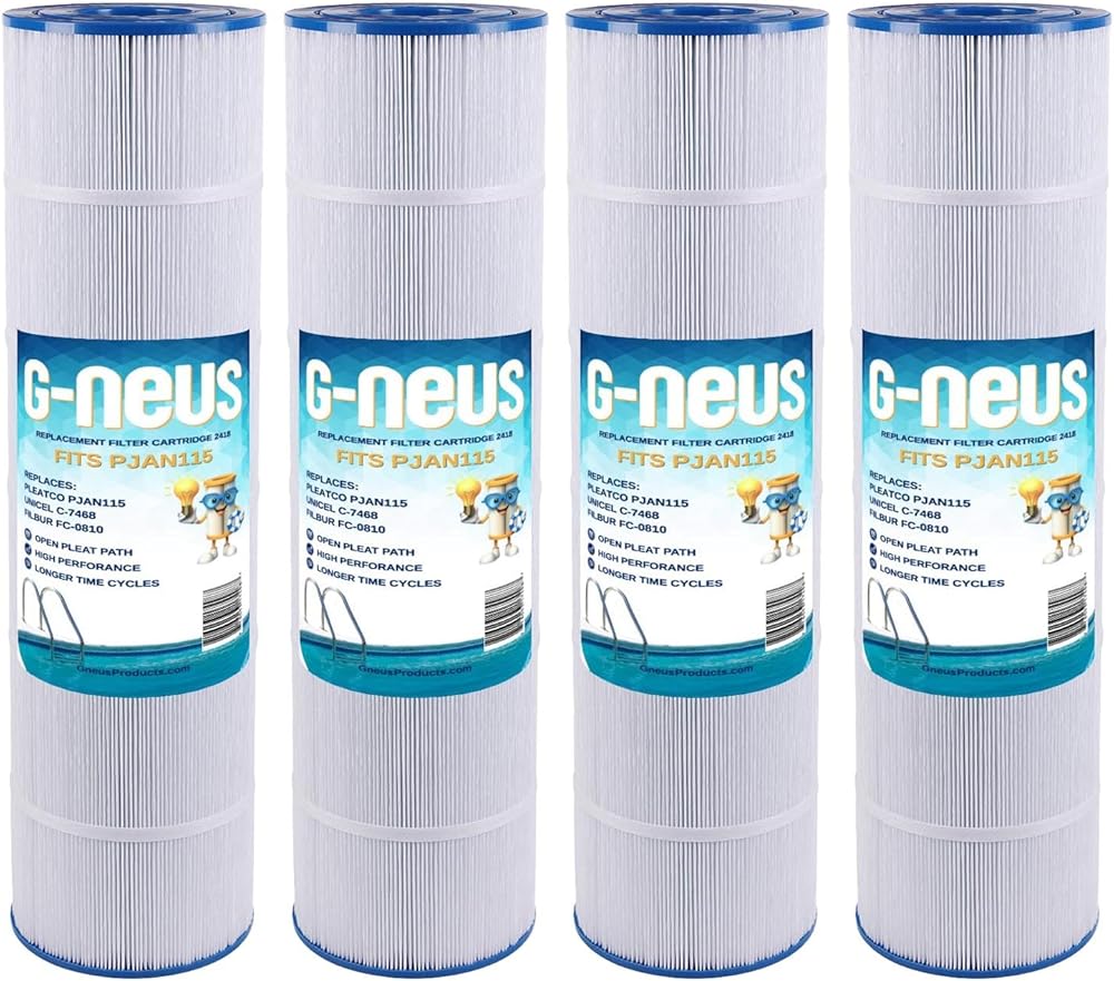 G-NEUS Pool & Spa Filter | Replaces Pleatco PJAN115, PJAN115-PAK4, C-7468-4, FC-6410 | 115 Sq Ft Coverage (x4) | High Performance Replacement Cartridge, 4 Pack