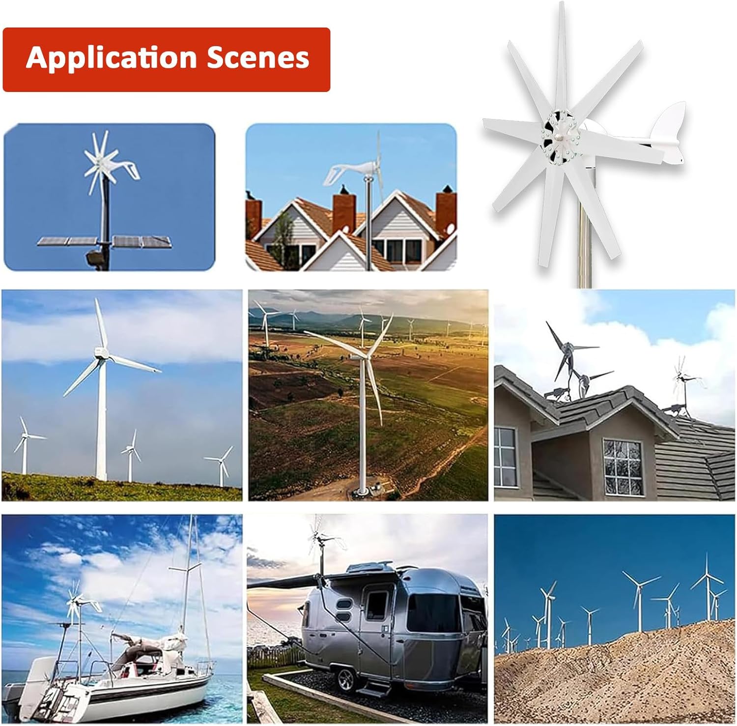 12V 24V 48V Wind Turbine Generator Kit - 12000W 8-Blade Windmill with Controller for Marine, RV, Boat, Chalet - Eco-Friendly Renewable Energy Solution for Off-Grid Power