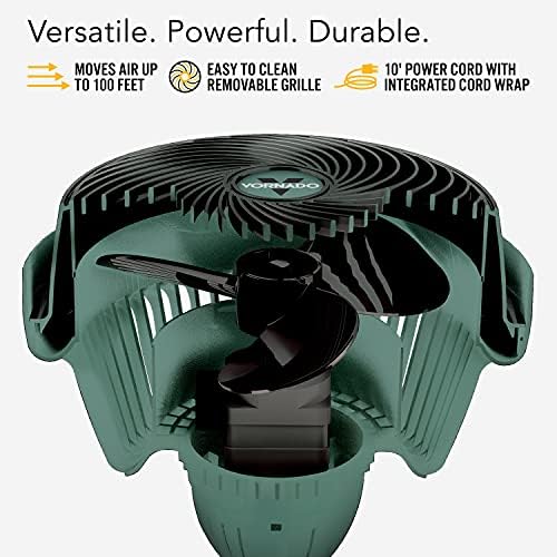Vornado 293 Large Heavy Duty Shop Fan, 3 Speed Electric Fan, High Impact Casing, IP54-Rated Motor, Whole Room Air Circulator, Pivoting Head, Carry Handle, 16” Floor Fan for Bedroom and Garage, Green