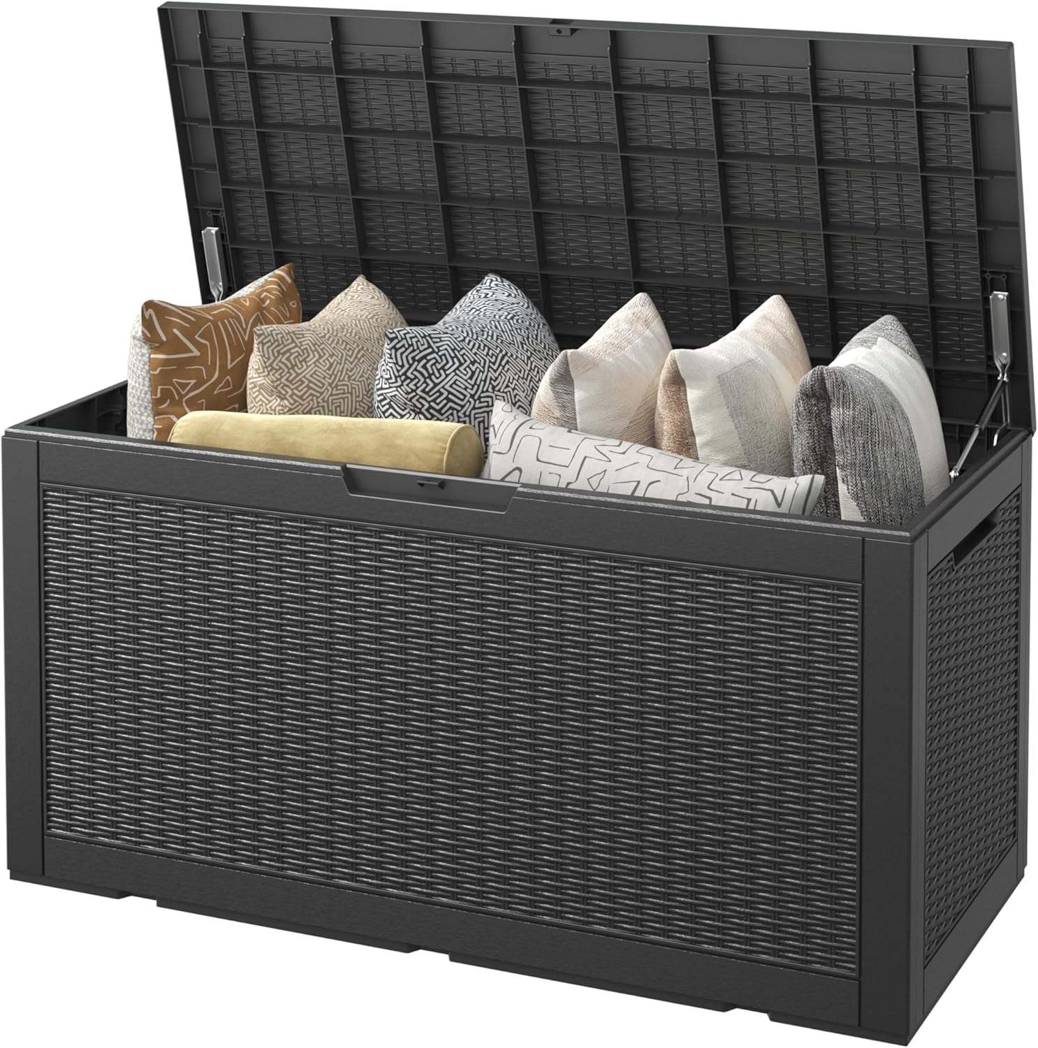 Outdoor Storage Box, Resin Deck Boxes Outdoor Waterproof For Patio Furniture, Garden Tools, Pool Supplies, Durable And UV Resistant, Lockable (100 Gallon, Black)