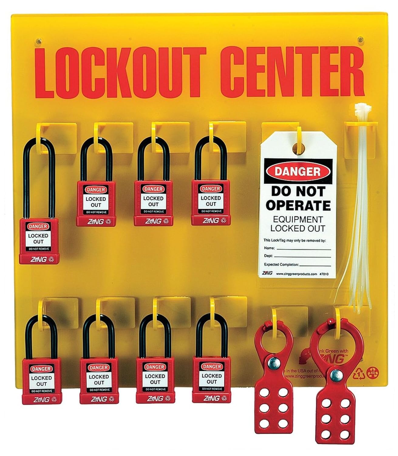 Zing Green Products 7114 RecycLockout Lockout Station, Stocked, 8 Padlock