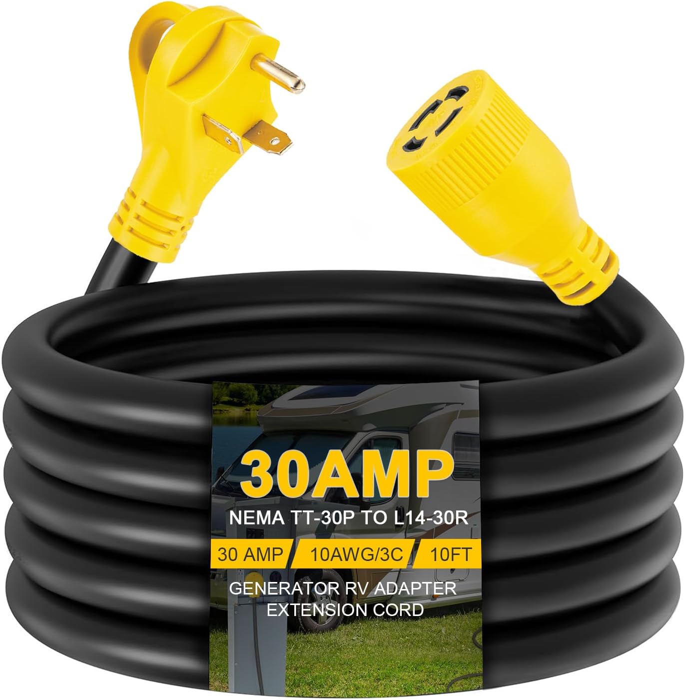 10ft Generator Transfer Switch Adapter Cord NEMA TT-30P to L14-30R and Generator Adapter NEMA L14-30P to L14-20R