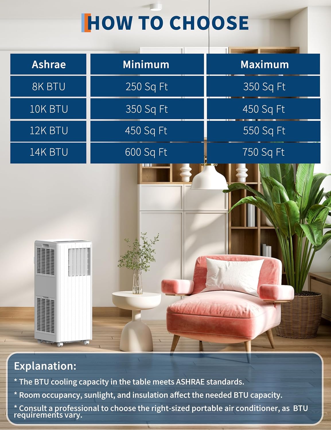 8000Btu Portable Air Conditioner, 3 in 1 portable ac unit with fan, dehumidification, cooling 350sq.ft, room air conditioners with smart control, remote control, ultrafiltration dust removal