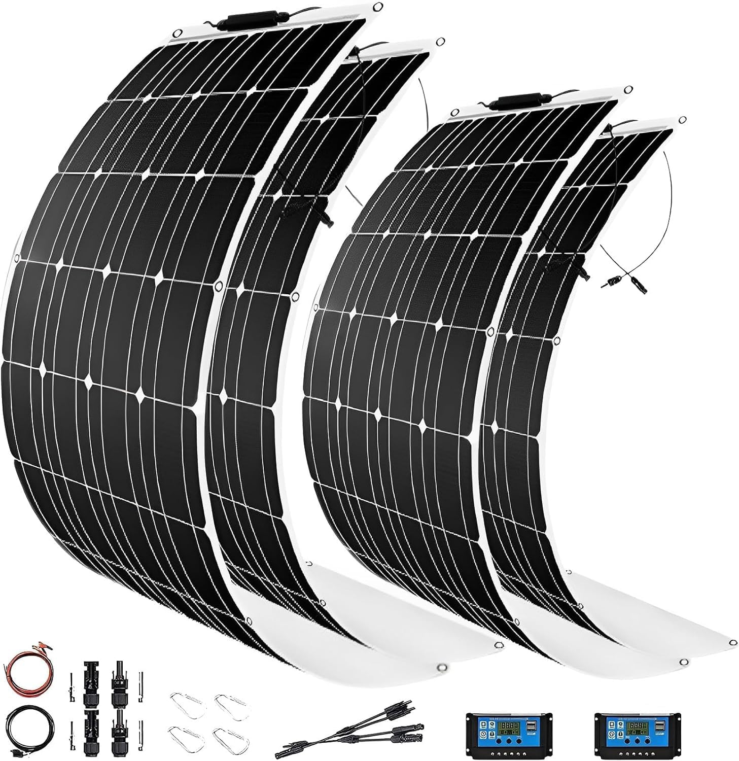 1200 Watt Solar Panel Kit, 4 × 300 Watt Flexible Solar Power Panel Photovoltaic Module with 40A Solar Charge Controller Monocrystalline Solar Panel for Camping Off Grid Battery Charging Boat