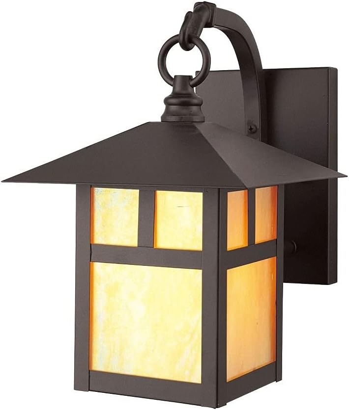 Livex Lighting 2131-07 Montclair Mission 1 Light Outdoor Bronze Finish Solid Brass Wall Lantern with Iridescent Tiffany Glass, 17