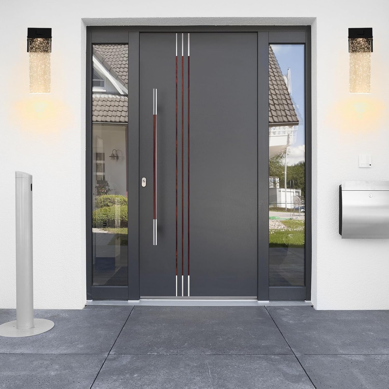 2 Pcs Outdoor Wall Lanterns, Patio Crystal Wall Mounted Lights, Metal Light Fixture with Glass Shade, Waterproof Exterior Wall Lamps for Garden Backyard Garage