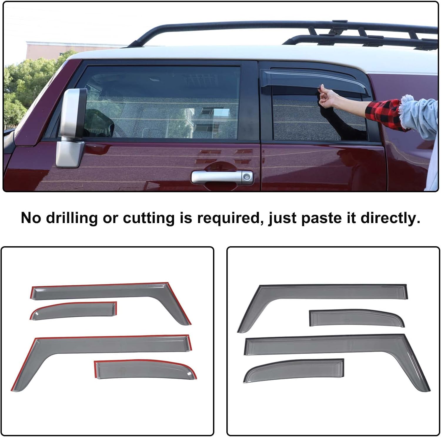 Car Side Window Rain Guards Visor Deflectors Compatible with Toyota FJ Cruiser 2007-2021 Car Front Rear Channel Window Rain Guard Visor Weather Shield Deflector Vent Door Visor Trim Cover Accessories
