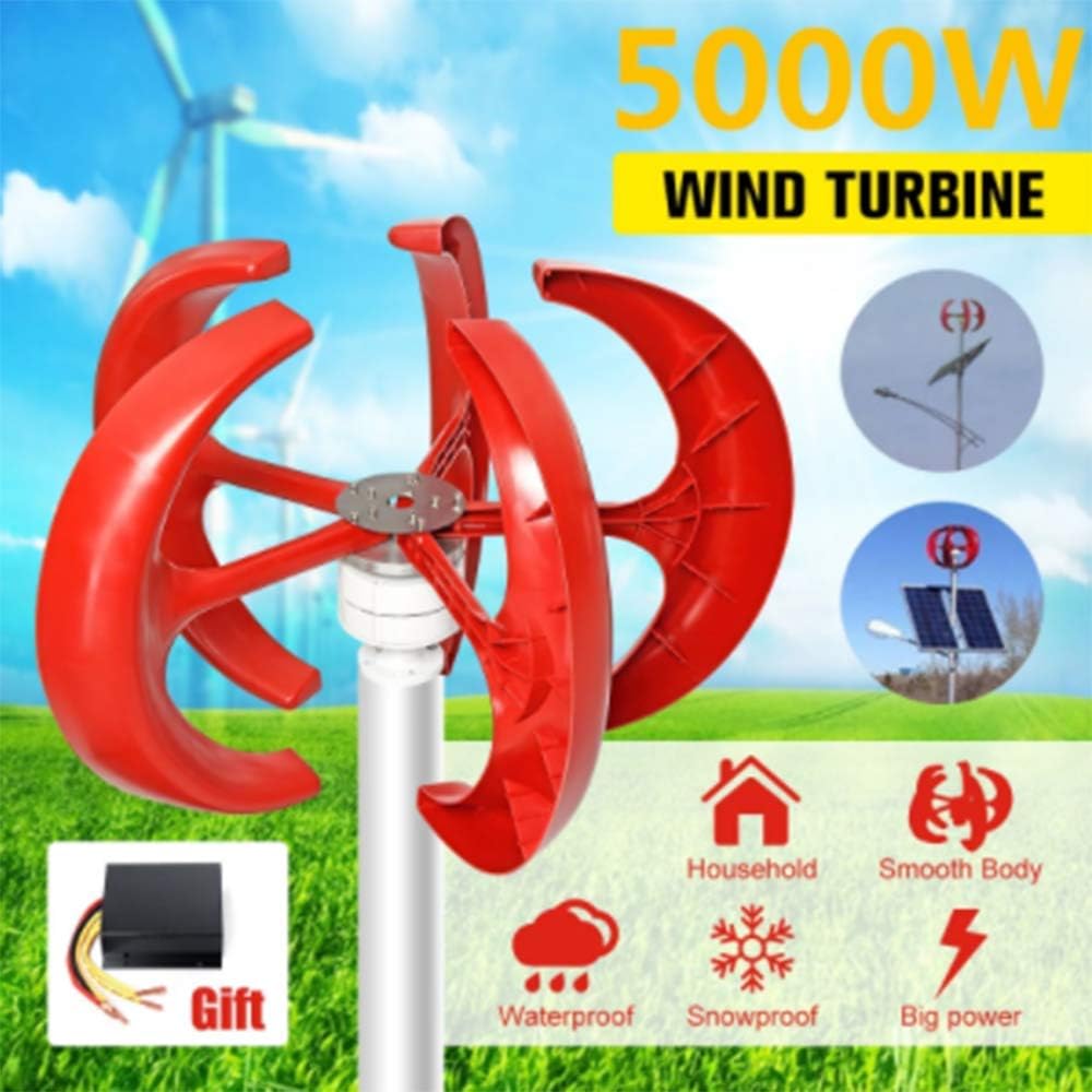 5000W AC 12V 24V Wind Turbines Generator Lantern 5 Blades Motor Kit Vertical Axi for Home Hybrids Streetlight Electromagnetic,12v