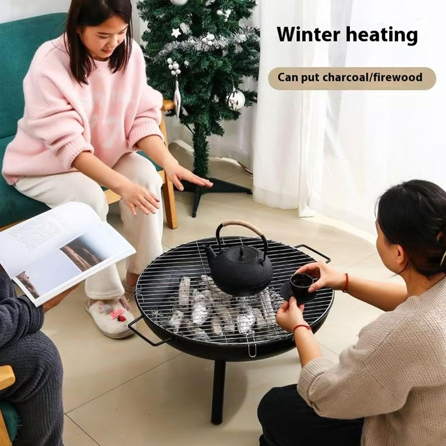 CHRISK Heating Stove Outdoor Wood Burning Fire Pit with Grills,BBQ Large Fires Table for Camping,Heating,Picnics Fires Pit Outdoor