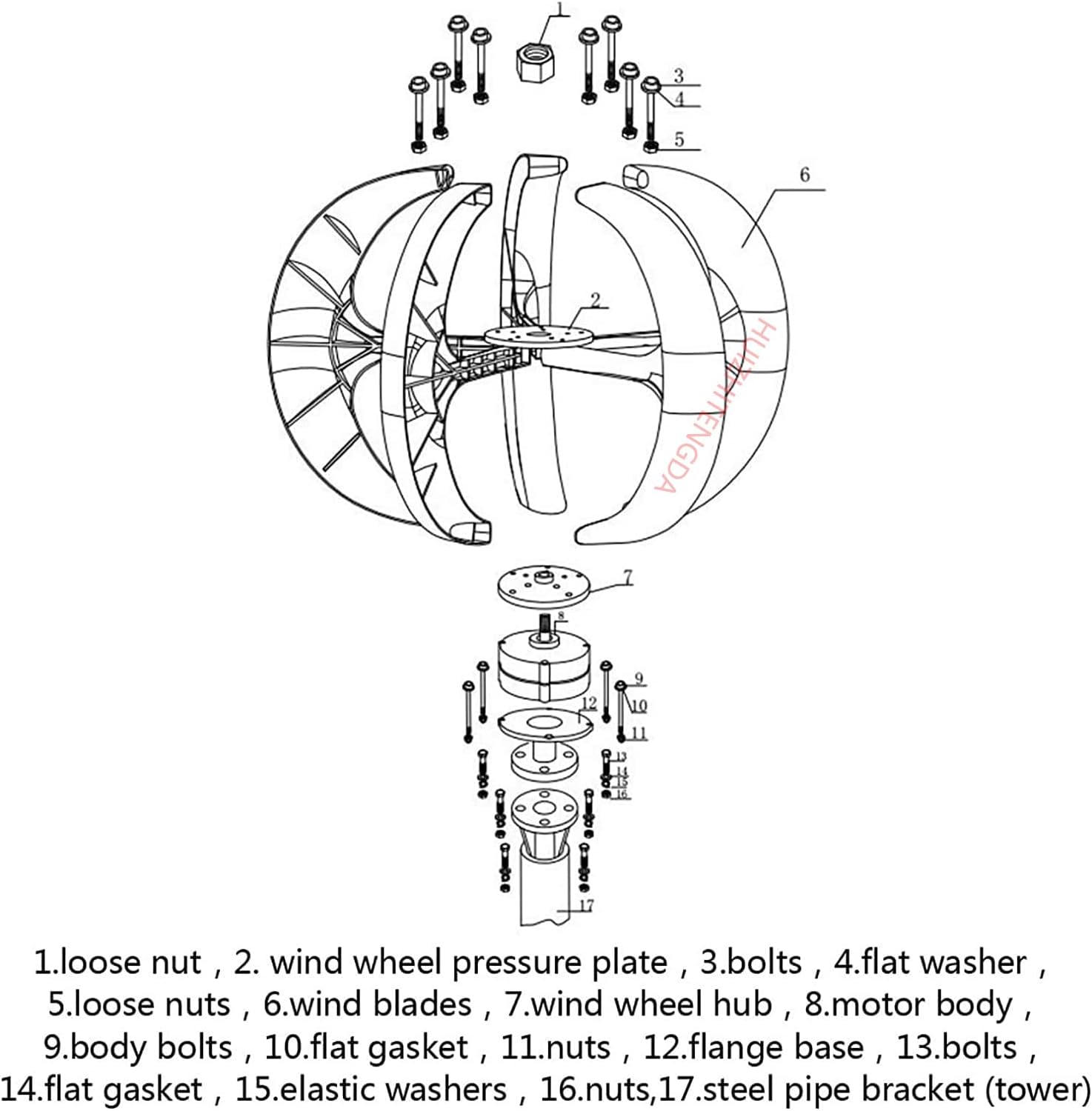 8000W 12V Wind Solar Vertical Wind Turbine Generator, 5 Blades Lantern Vertical Axis Wind Turbine Generator Kit for Home Windmill Use