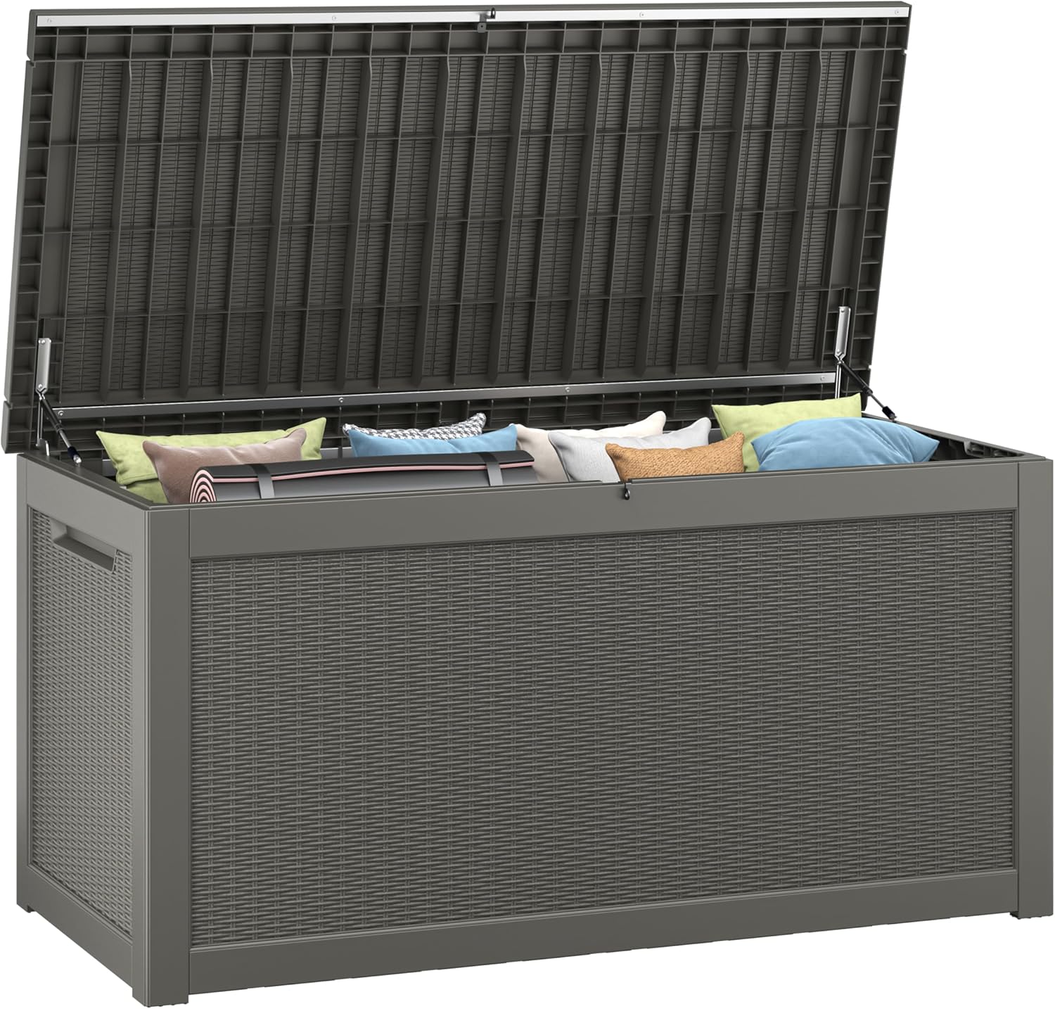 Bifanuo Outdoor Storage Box, 260 Gallon Deck Boxes Waterproof, Resin Storage Cabinet Multi Functional Storage Bench For Gardening Tools, Pool Supplies, Patio Furniture, Lockable