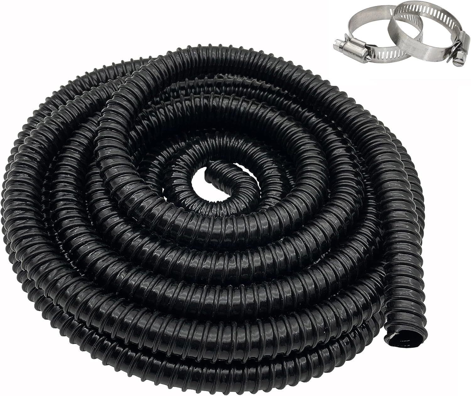 1 Inches PVC Hose Corrugated Pond Tubing Diameter Pool Hose Kinkproof PVC Aquarium Hose Waterfall Pond tubing Black 20FT