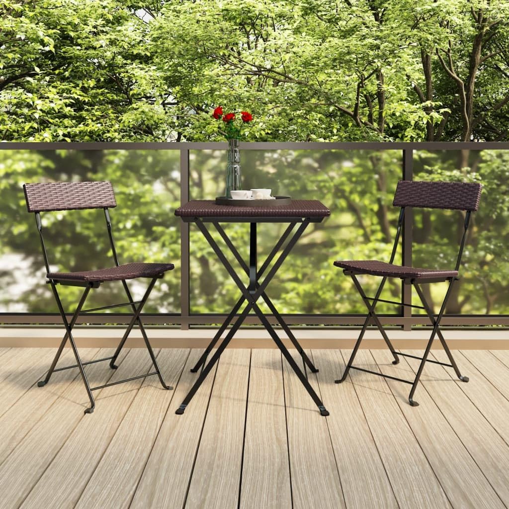 Patio Set 3 Piece Folding Bistro Set Brown Poly Rattan