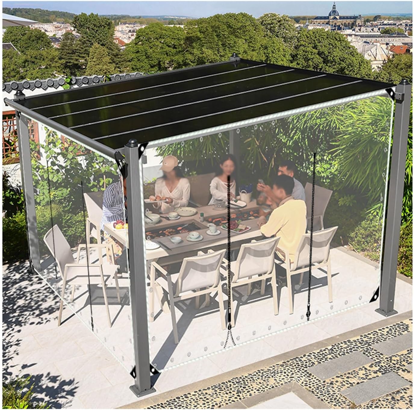 Zipper tarpaulin，Clear Tarp Curtains With Zip Door，Tarpaulin Side Panels PVC Gazebo Panels，for Patio Enclosure, Porch, Canopies, Pavilions, Car Washes，customizable ( Size : H2.5xW9m/H8.2xW29.5ft )