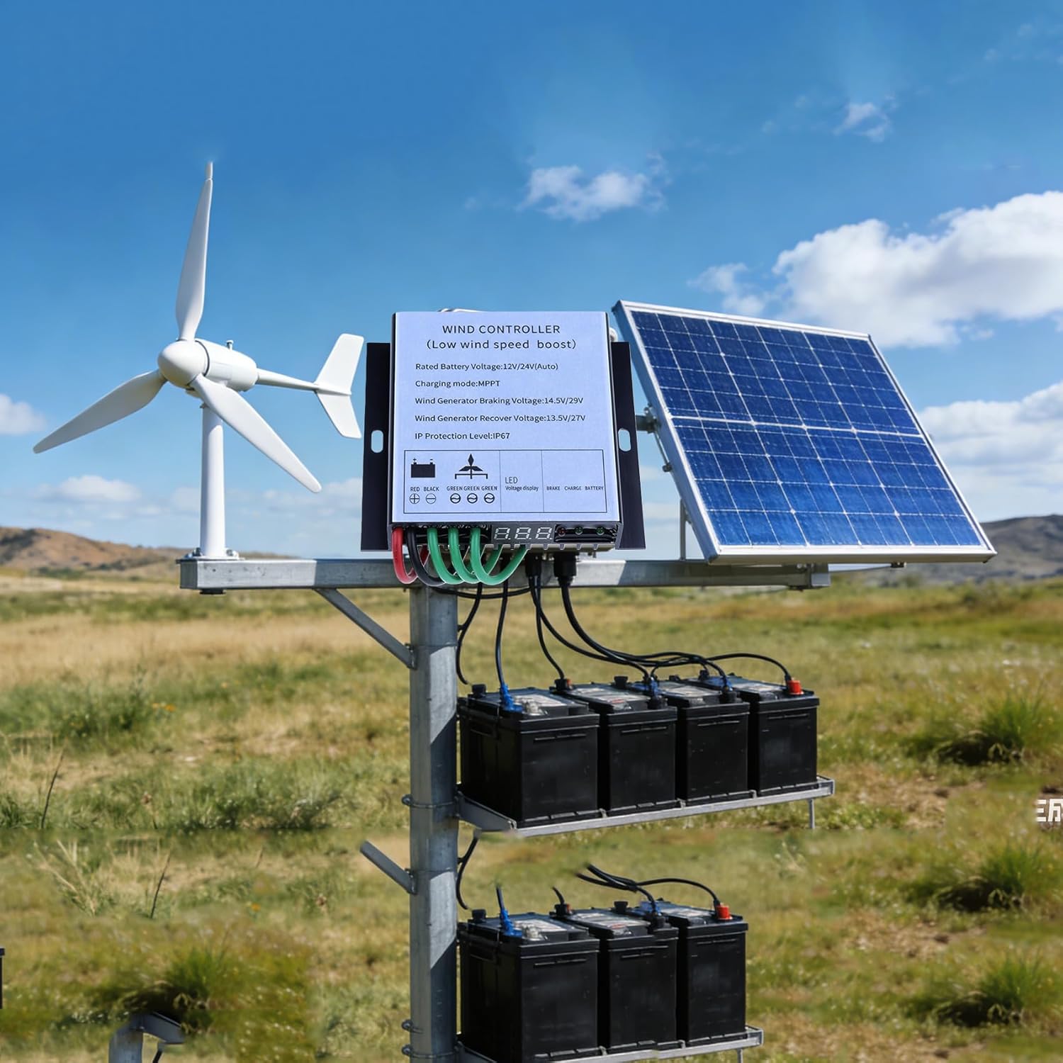 800W Wind Generator Controller, IP67 Waterproof Low Voltage Controller Regulator,12V/24V/48V Auto Match, with LED Indicator,for Wind Energy System