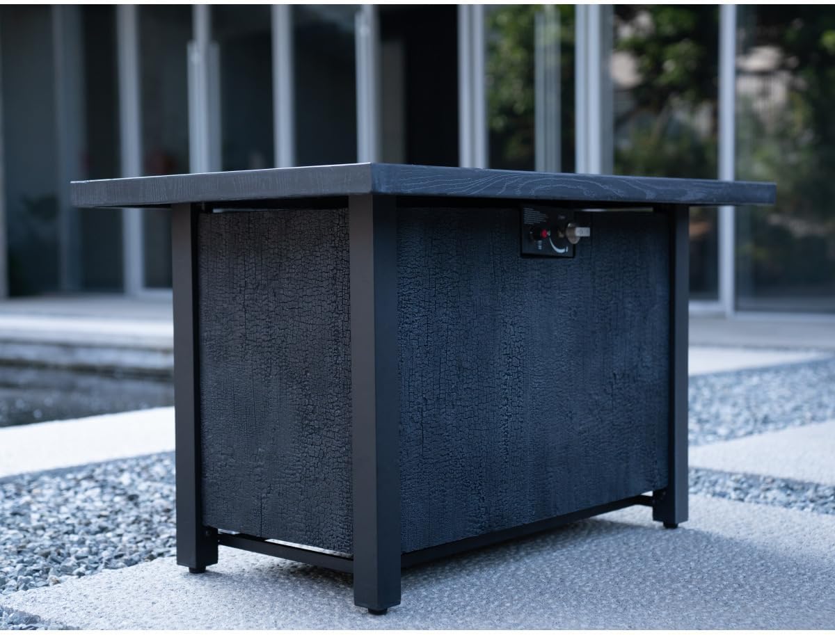 44-inch Square Propane Fire Pit Table, 50,000 BTU Outdoor Patio Heater with Charcoal Grain Texture & Table Cover, Black CSA Certified Gas Fire Pit for Garden