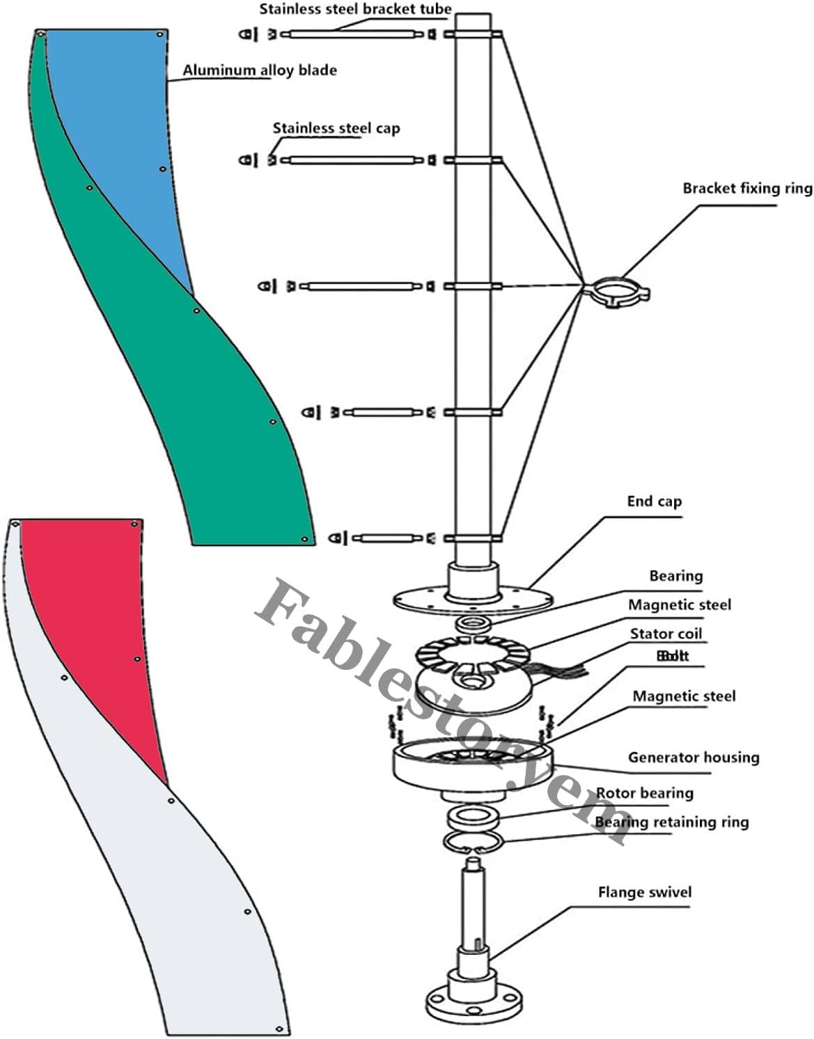 Wind Turbine Generator, 12000W DC 12V/24V/48V Vertical Shaft Wind Turbine Generator with Controller, Permanent Magnet Rotor Alternator for Boat/Gazebo/Cabin/Mobile Home,E-24V