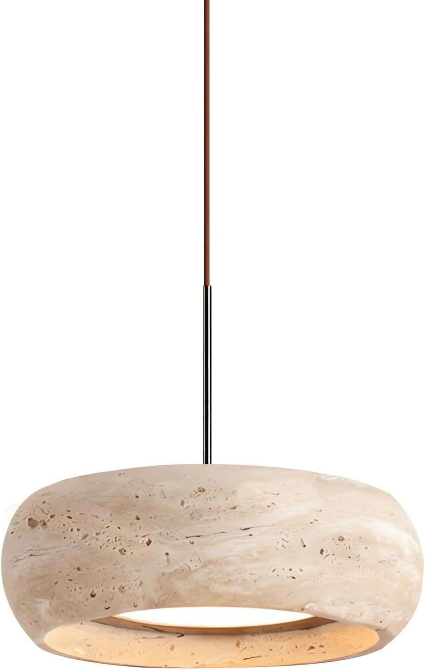 Natural Stone Chandeliers Retro Mini Pendant Lamp Nordic Yellow Travertine Stone Lampbody Cylinder Pendant Light for Kitchen Island Dining Room Bedroom