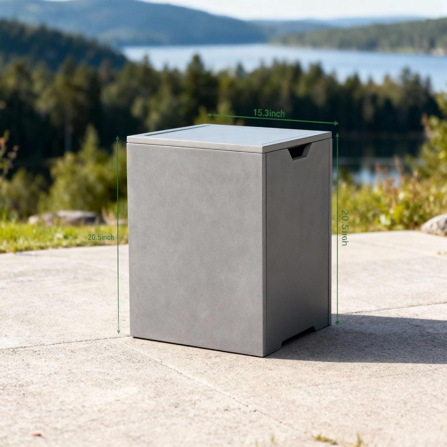 Square Propane Tank Cover with Side Table for Outdoor Fire Pit, 20 lb Gas Cylinder Holder Storage Hideaway Box, Gray Iron Enclosure for Patio Furniture, Garden Use with Gas Fire Pits, Only Table