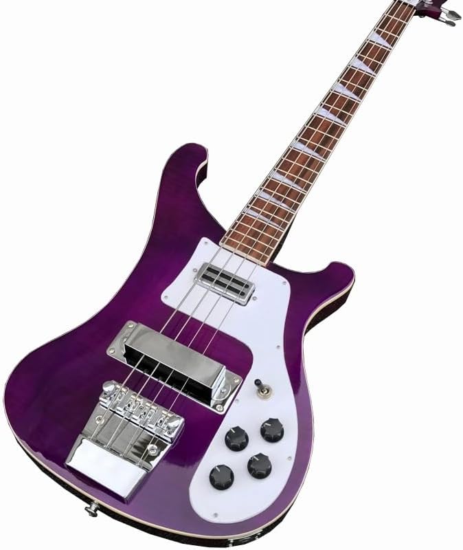 4-String Electric Bass Guitar - Stunning Purple Gloss Finish with Flame Maple Top, 22-Fret Rosewood Fretboard