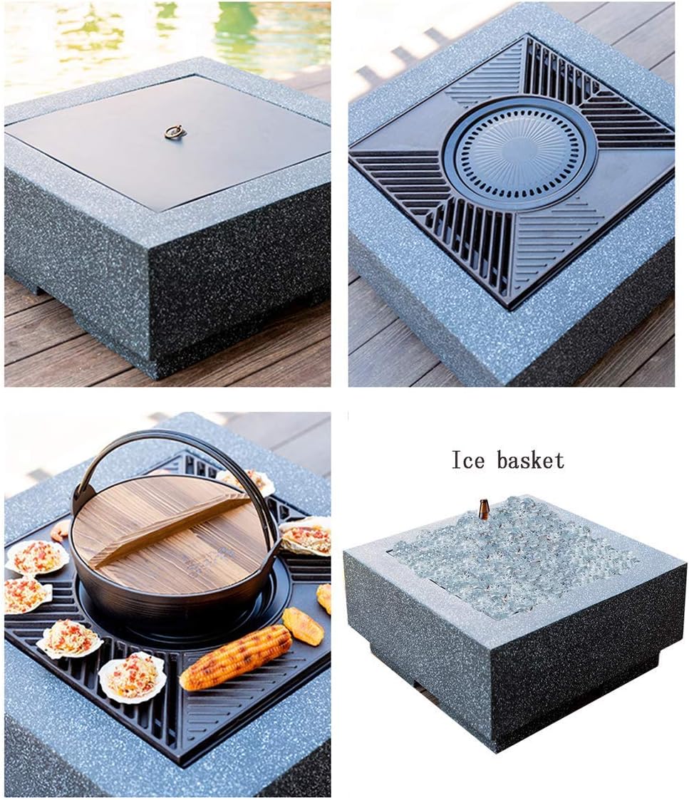 Fire Pits Bowls,for Garden BBQ Large Wood Burning with Grill and Lidtable Stone Table Cast Iron Outdoor Firepit for Log Burning 3 in 1